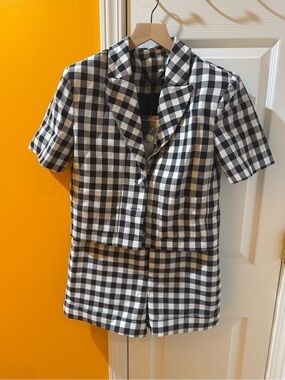 English Factory Black & White Gingham Short Sleeve Pantsuit Set